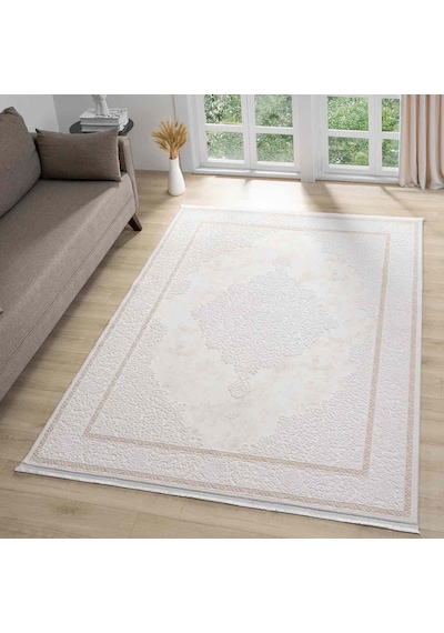 Krem Bej Klasik Madalyon Desenli Halı - Mk0562bjl