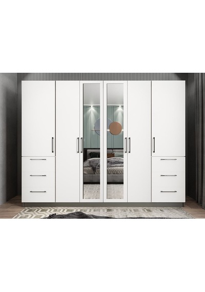 Zeren 6 Kapaklı Çekmeceli Gardırop Dolap Bf 208 Cm-