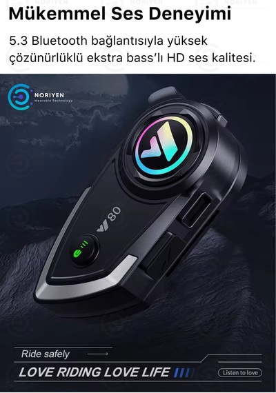 Y80 Yeni Nesil Motosiklet Kask Interkom Mikrofonlu Gürültü Engelleyici Işıklı 5.3 Bluetooth Kulaklık