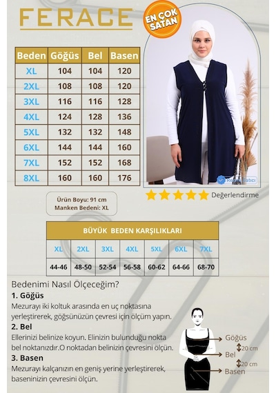 Ferace Tesettür Kadın Buyuk Beden Üç Düğmeli Likralı Yelek 001