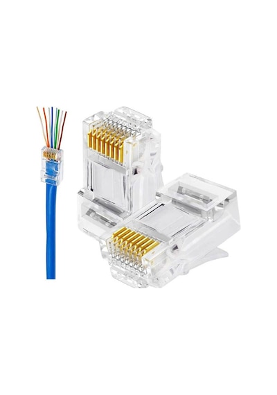 Koodmax - 100 Adet - 3u" 3 Micron Gold Plated Cat6 Ez Rj45 Yeni Nesil Delikli Konnektör Uç Jack