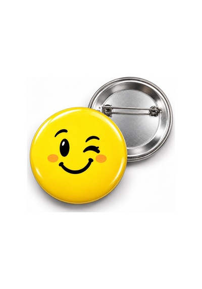 Göz Kırpan Smiley - 58mm Rozet Çok Renkli