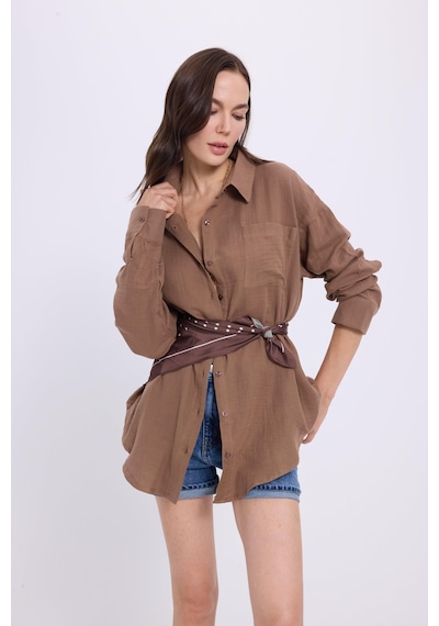 Tudors Kadın Oversize Geniş Kesim %100 Pamuk Müslin Kumaş Uzun Kollu Cepli Dokulu Kahverengi Gömlek-37799 Kahverengi Tudors Kadın Oversize Geniş Kesim %100 Pamuk Müslin Kumaş Uzun Kollu Cepli Dokulu Kahverengi Gömlek-37799 Kahverengi