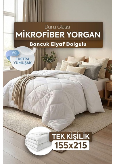 Tek Kişilik Mikrofiber Yorgan Ekstra Yumuşak Silikon Elyaf 155x215 -silikon Elyaf Konforu Beyaz 155 X 215 Duruclass Home