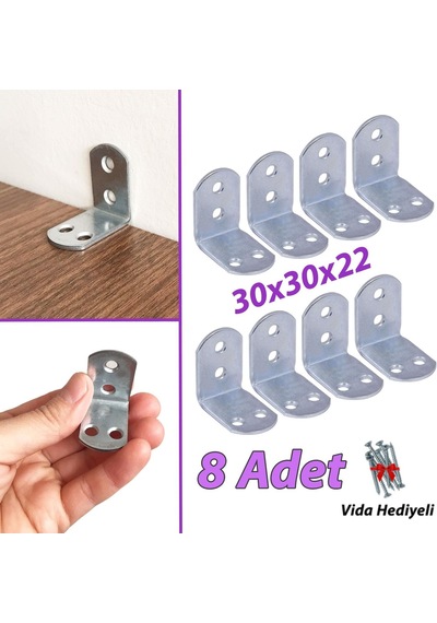 8 Adet Mobilya Eşya Dolap Duvar Sabitleyici Köşe Bağlantı L Demir Gönye Deprem Güvenliği 30x30x22mm