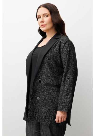 Moda İlgi Kadın Büyük Beden Salaş Takma Kol Leopar Ceket 0336 Siyah Siyah