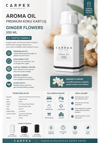 Carpex Aroma Oil 200 Ml Premium Koku Kartuş Ginger Flowers K.t. Günlük