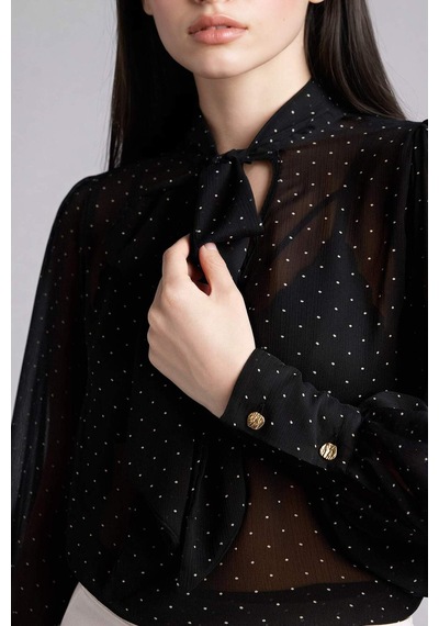 Defacto Overshırt Fıt Fular Yaka Simli Twill Bluz G7960ax26spbk81 Siyah-bk81