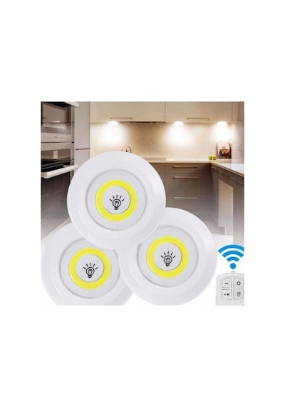 Spot Smd Zaman Ayarlı Beyaz Uzaktan Kumandalı 3 Lü Spot Led Lamba Kablosuz Pilli Işıldak