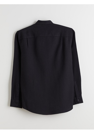 Lcwaıkıkı Classic Siyah Regular Fit Uzun Kollu Keten Karışımlı Erkek Gömlek