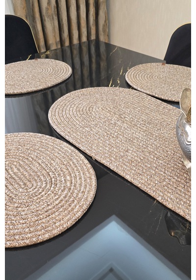6 Lı Oval Supla 1 Runner 1 Dekoratif Ekmek Sepeti Seti Desenli Sunumluk Yemek Takımı Çok Renkli