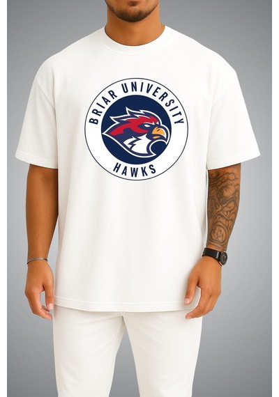 Bahriyeli Collection Oversize Off Campus Briar University Hawks Göğüs Baskılı Beyaz Unisex T-shirt