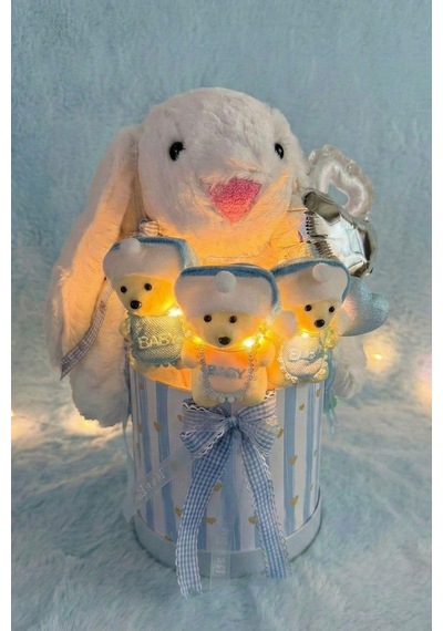 Led Işıklı Özel Kutuda Uyku Arkadaşı Bunny Peluş Tavşan İle Yeni Doğan Hediye Seti- Babyshower ,yenidoğan Hediyesi Beyaz