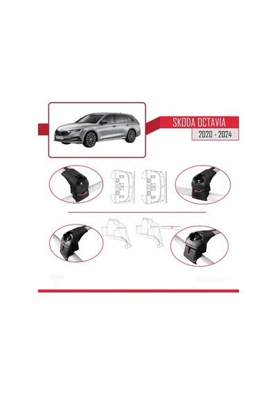 Skoda Octavia Nx 2020 Ve Sonrası İle Uyumlu Ace-2 Ara Atkı Tavan Barı Gri