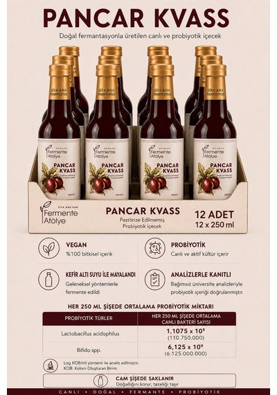 12 Adet Pancar Kvass 250ml. Cam Şişede
