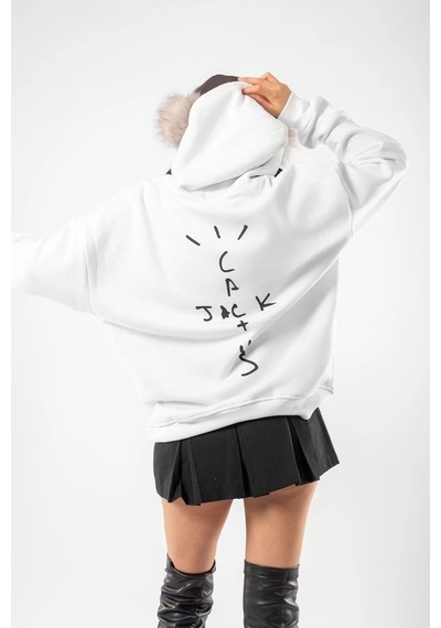 Startmore Cactus Jack Sırt Baskılı Oversize Unisex Beyaz Beyaz