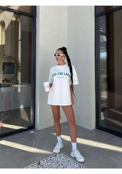 Beyaz Oversize Mood The Label T-shirt - Oversize Baskılı Beyaz