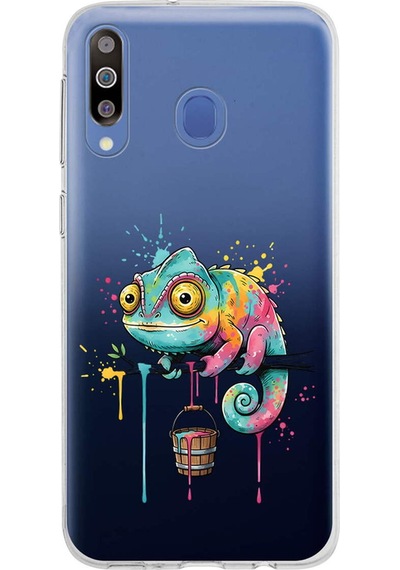 Samsung Galaxy M30 İle Uyumlu Splash Bukalemun Tasarımlı Şeffaf Silikon Kılıf Şeffaf