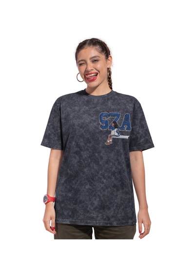 Sevbano Sza Rapper Şarkıcı Sırt Baskılı Unisex Oversize Vintage Yıkamalı Siyah
