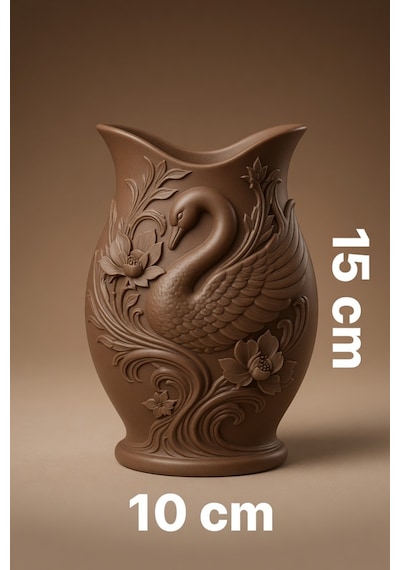 Kuğu Desenli Dekoratif Vazo 15 Cm 3d Baskılı Mat Dokulu Şık Masa Ve Raf Dekoru Kahverengi
