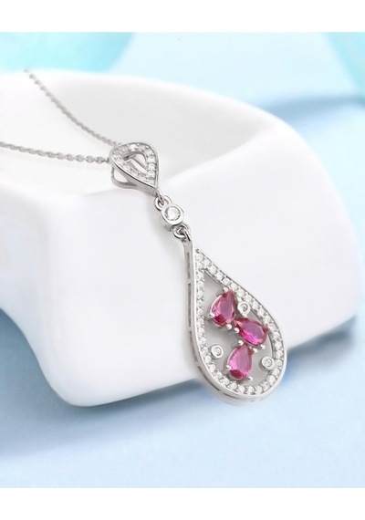 Brezza Lusso Jewelry Rubalit Turmalin Işıltılı Histryum Kadın Gümüş Kolye 45 CM 45 CM