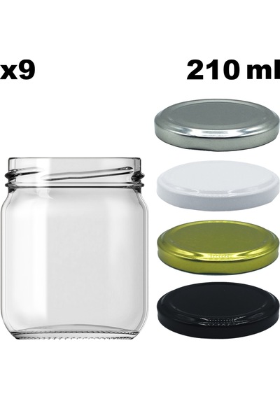 Afracam 210 Ml Metal Kapaklı Şeffaf Cam Kavanoz 9 Adet Siyah