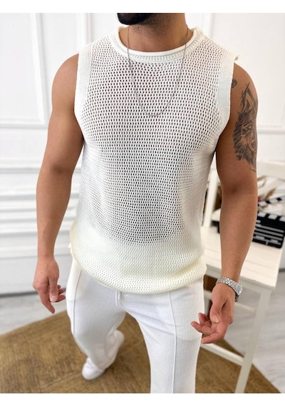 T-shirt Nefes Alabilen Terletmez Pamuklu Fileli Tişört Oversize Tshirt Sıfır Kol Tişört Beyaz