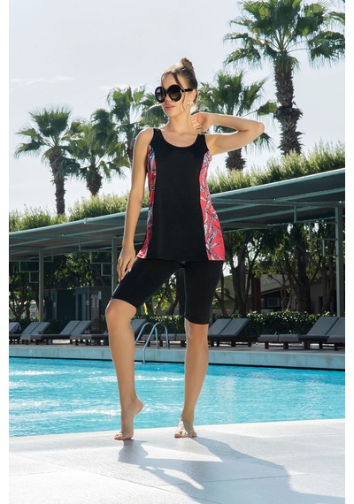 Ruko Maio Ruko Tankini Mayo Siyah Desenli Şortlu Deniz Havuz Takımı