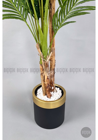 Biçiçek Yapay Areka Palmi̇yesi̇ 220 Cm Si̇yah Gold Metal Saksıda