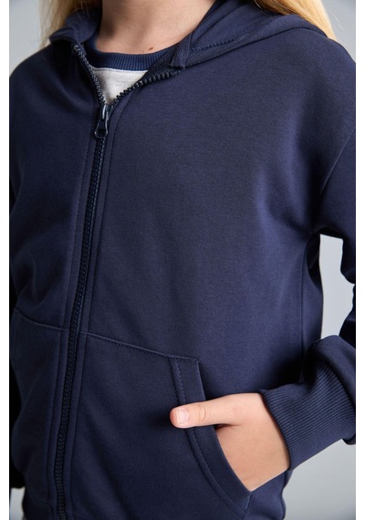 Defacto Basıc Düz Kapüşonlu Kalın Sweatshirt Kumaşı Hırka Kız Çocuk C8110a826aunv241 Lacivert-nv241