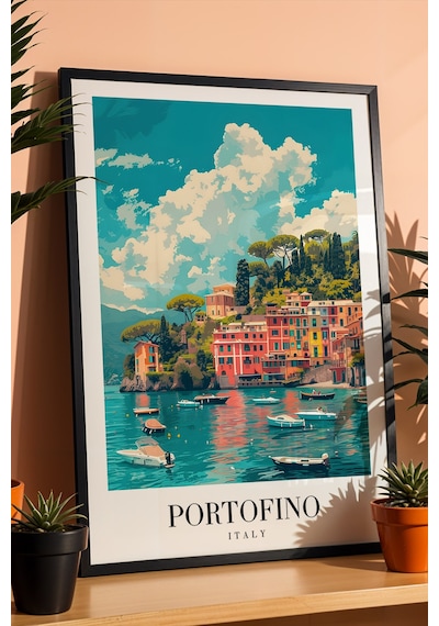 Portofino Italy Vintage Seyahat Posteri Çerçeveli Tablo - Premium Akdeniz Sahil Elit Duvar Dekoru Siyah Portofino Italy Vintage Seyahat Posteri Çerçeveli Tablo - Premium Akdeniz Sahil Elit Duvar Dekoru Siyah