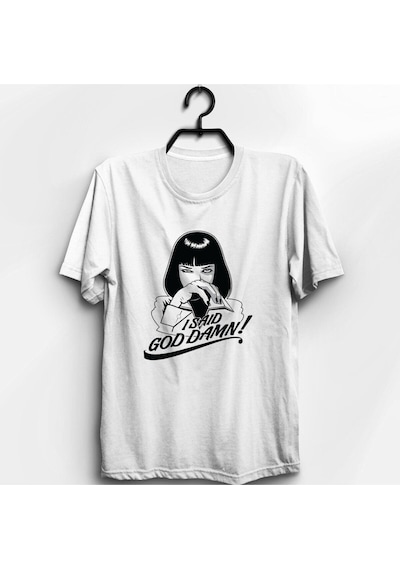 Stoned Pulp Fiction Baskılı Unisex %100 Pamuk Beyaz T-shirt Beyaz