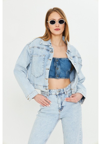 Modanida Kadın Kot Ceket Jean Açık Mavi Kot Ceket Crop Kesim Geniş Cepli Düğmeli Denim Ceket Mavi Mavi Modanida Kadın Kot Ceket Jean Açık Mavi Kot Ceket Crop Kesim Geniş Cepli Düğmeli Denim Ceket Mavi Mavi