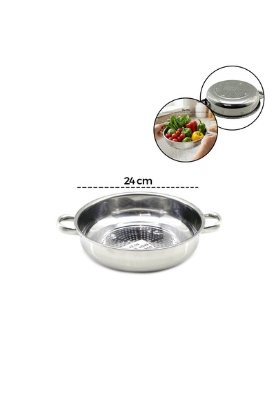 Lunaev 24 Cm Basık Süzek Metal Süzgeç Kulplu Açık Camgöbeği
