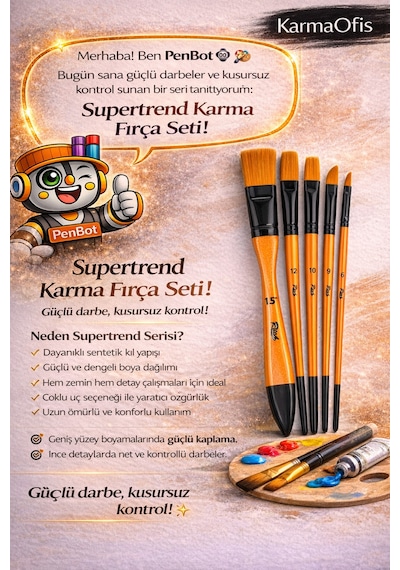 Supertrend Karma Fırça Seti 6 Lı Set 8 Zemin, Kedi Dili Ve Yan Kesik Uçlu Profesyonel Boya Fırçası