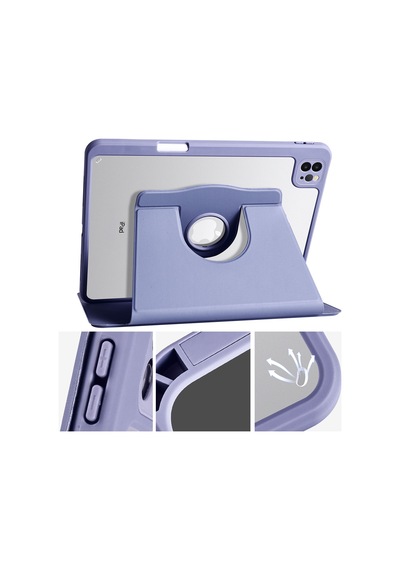 İpad Pro 11 2021 3.nesil A2377-a2459-a2301-a2460 Uyumlu Kalem Bölmeli Dönebilen Standlı Termik Tablet Kılıfı - Siyah - T25984