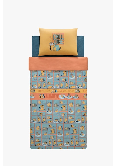Puffy Minions Lazy %100 Pamuk Tek Kişilik Nevresim Takımı - Mavi