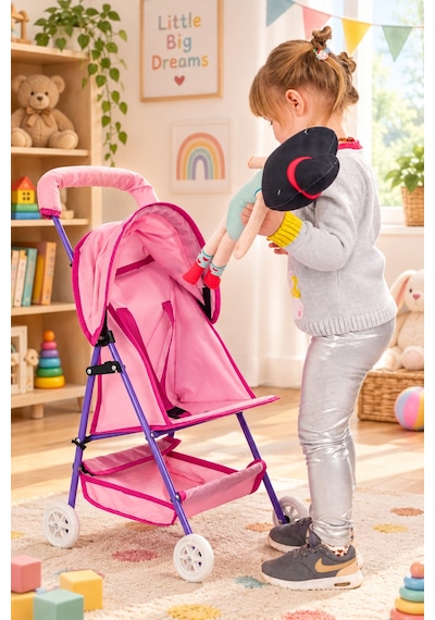 Baby Oyuncak Metal Bebek Arabası Oyuncak Puset Mor - Pembe