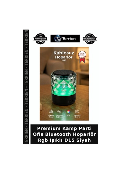 Premium Kamp Parti Ofis Bluetooth Hoparlör Rgb Işıklı D15 Siyah