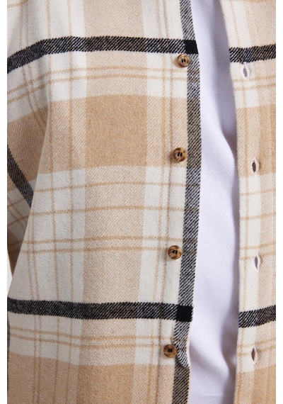 Tudors Erkek Slim Fit Dar Kesim Kareli Kışlık Oduncu Gömlek-42346 Ekru