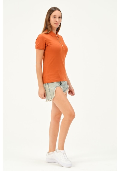 Msw Kadın Kısa Kollu Regular Fit Polo Yaka T-shirt Koyu Oranj
