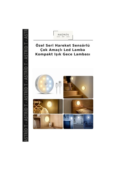 Özel Seri Hareket Sensörlü Çok Amaçlı Led Lamba Kompakt Işık Gece Lambası Beyaz