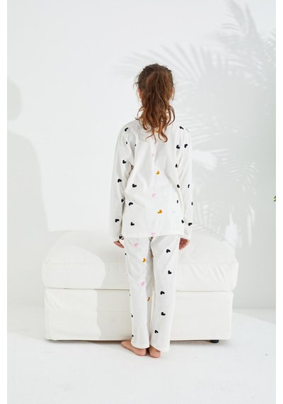 Siyah İnci Pamuklu Pijama Takımı 7681 Beyaz Renkli Kalp