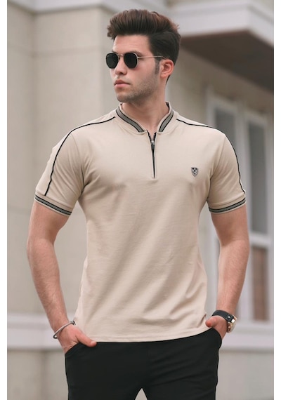 Madmext Madmext Bej Polo Yaka Erkek Tişört 9281-Bej