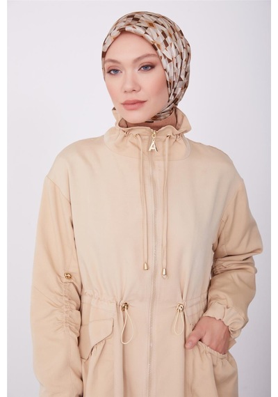 Armine Kolları Ve Beli Tünel Detaylı Pardösü 23k8519 Krem Bej