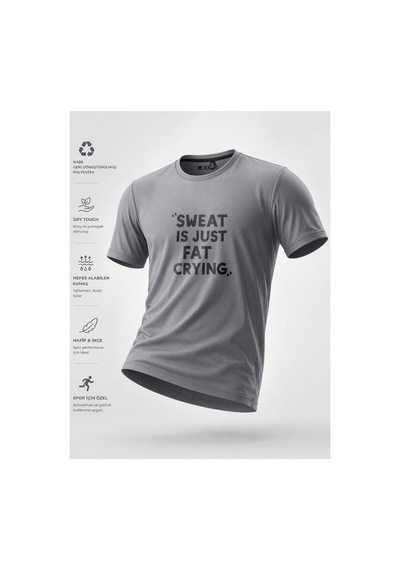 North Whiskers Sweat Is Just Fat Crying Baskılı Spor Tişört, Dry Touch Nefes Alabilir Koşu Tişörtü Gri - 888961856 Gri - 888961856 Gri