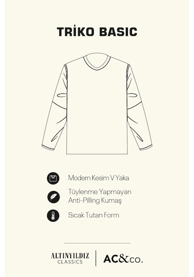 AC&Co / Altınyıldız Classics Erkek Siyah Standart Fit Normal Kesim V Yaka Triko Kazak 4A4923100002SYHXXL Siyah