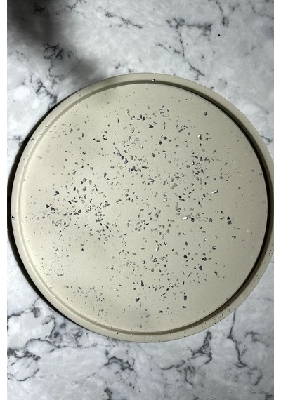 Dekoratif Terrazzo Beton Sunumluk Tepsi 28 Cm
