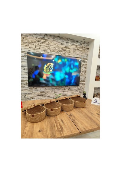 Jüt,hasır,4 Lü Kapaklı Sepet, Özel Tasarım, Çok Amaçlı Düzenleyici Organizer,sepet 25x23x21x18 Hasır Hasır