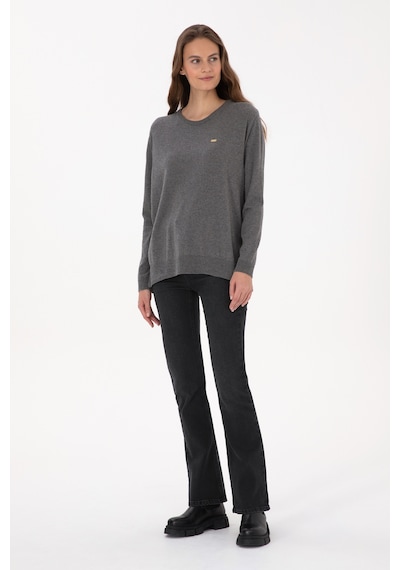 U.S. Polo Assn. Kadın Gri Melanj Bisiklet Yaka Basic Kazak 50313579-VR086